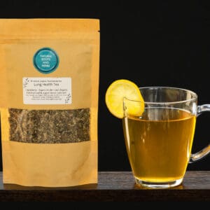 A cup of tea and bag on the table