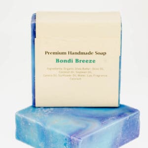 A blue box with a soap on top of it.